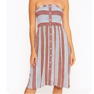 Becaal dress stripped strapless midi light weight brick white SZ  SM swim/beach